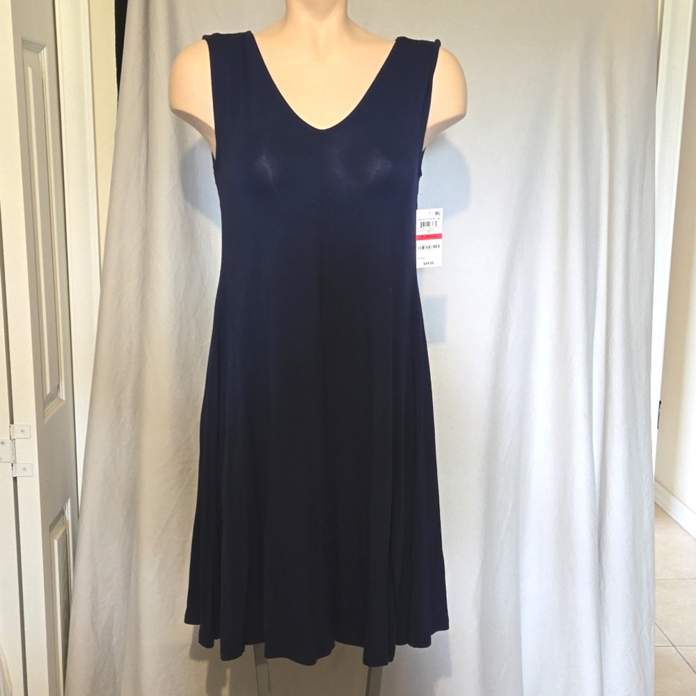 Navy stretchy, flowy lightweight sleeveless dress, NEW